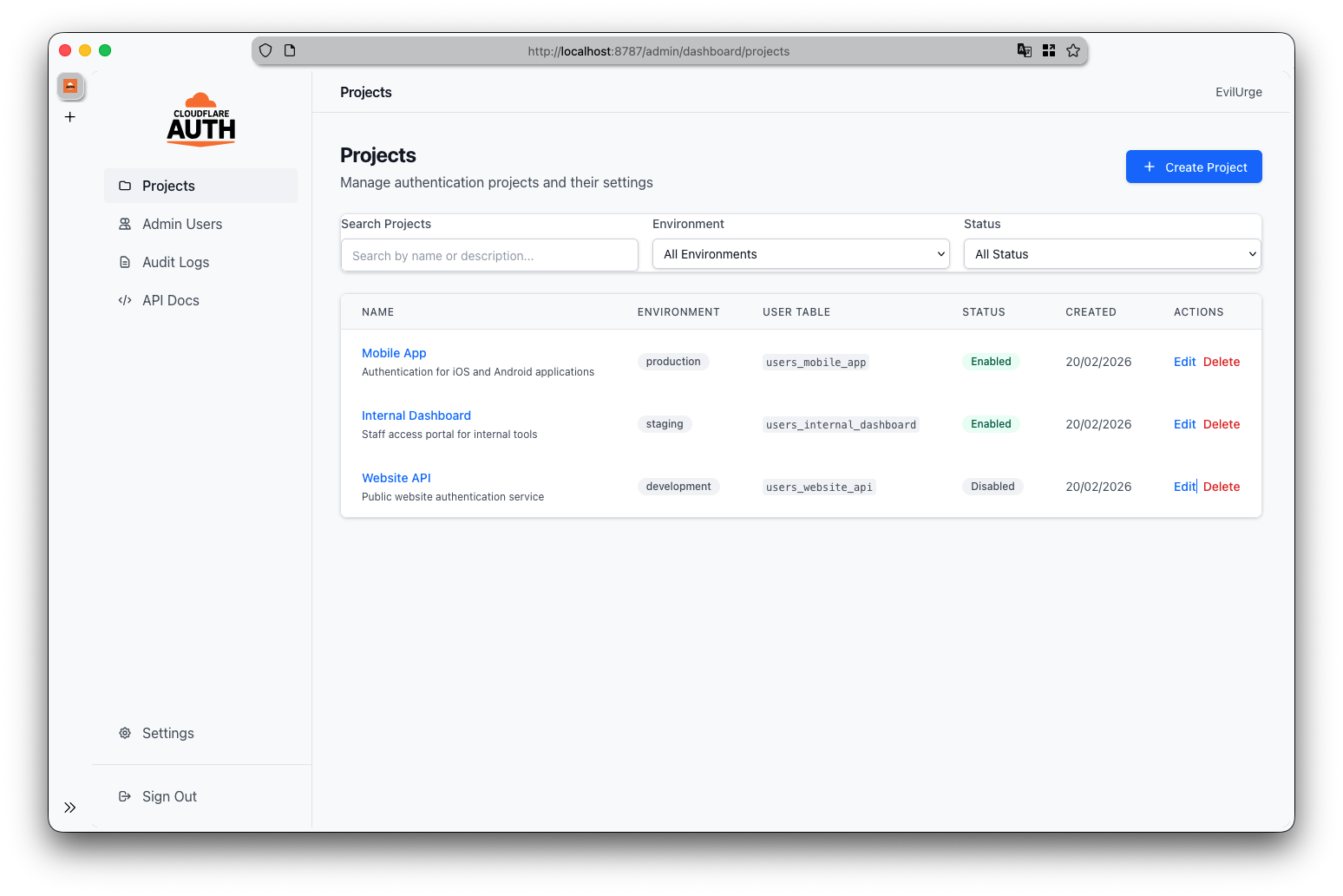 Projects Dashboard (Light)